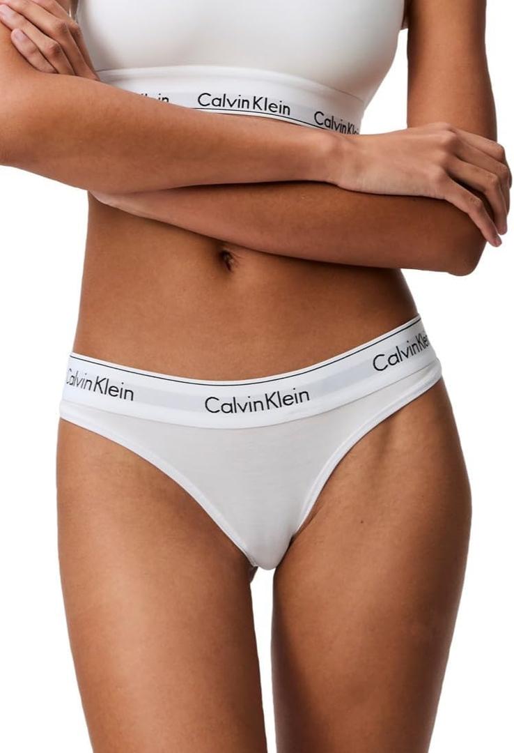 Calvin Klein Women's Modern Cotton Thong-Panty (Large, White)
