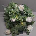 Dolicer 4Pcs 26Ft Artificial Eucalyptus Garlands with Flowers - 8 Roses, Faux Floral Greenery Garlands Fake Flowers Vines for Wedding Table Centerpieces Arch Party Ceremony Backdrop Decor (White)