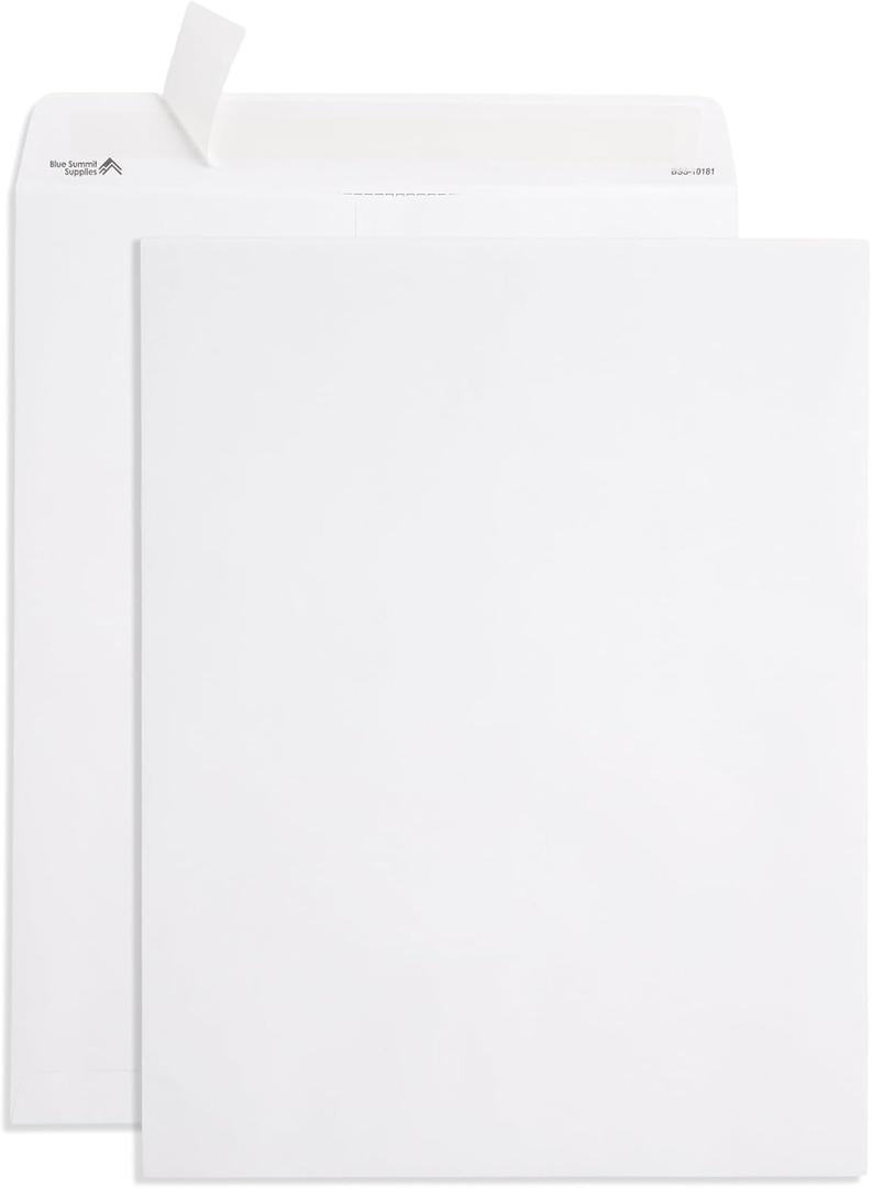 Blue Summit 50 Large Envelopes 12x15, Large Mailing Envelopes 12x15 for Documents, Self Seal 12x15.5, Thick 28lb Paper, 50 White Mailers