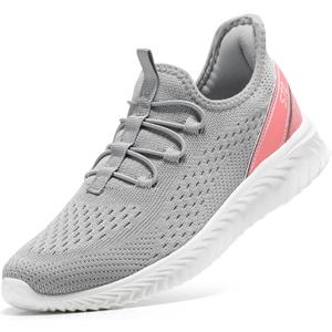 STQ Womens Orthopedic Walking Shoes Comfortable Slip on Sneakers for Plantar Fasciitis (9, Light Grey Pink)