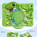 Boaretiu for iPad 9th/8th/7th Generation 10.2 Inch Case (2021/2020/2019) - Cute Cartoon with Shoulder Strap & Rotating Stand for Boys Girls Teens Soft Silicone, Green Dinosaur