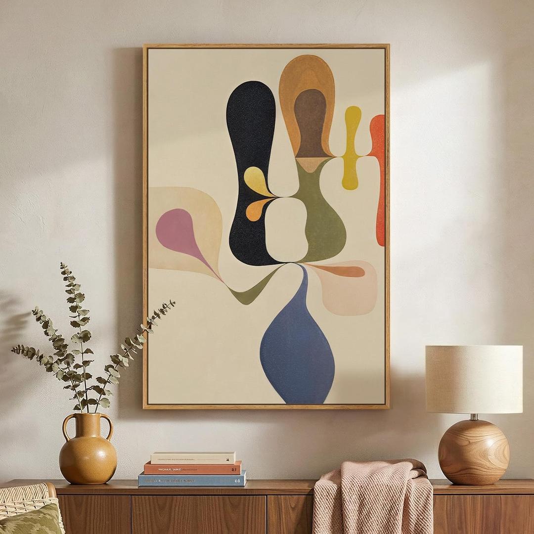 Framed Boho Abstract Mid Century Modern Wall Art for Living Room, 24x36 In
