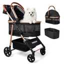 Pet Stroller for Small/Medium Dogs & Cats Up to 50 lbs, 3-in-1 Foldable Stroller w/Detachable Carrier & Car Seat, Removable All-Season Liner, Sunshade, Storage Basket & Cup Holder, All-Terrain, Black