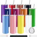 YOUKE OLA 11 Pack Stainless Steel Skinny Tumblers 20oz - Bulk Straight Double Wall Vacuum Insulated Tumbler with Lid and Straw & Silicone Base for Travel, DIY, 12 Colors