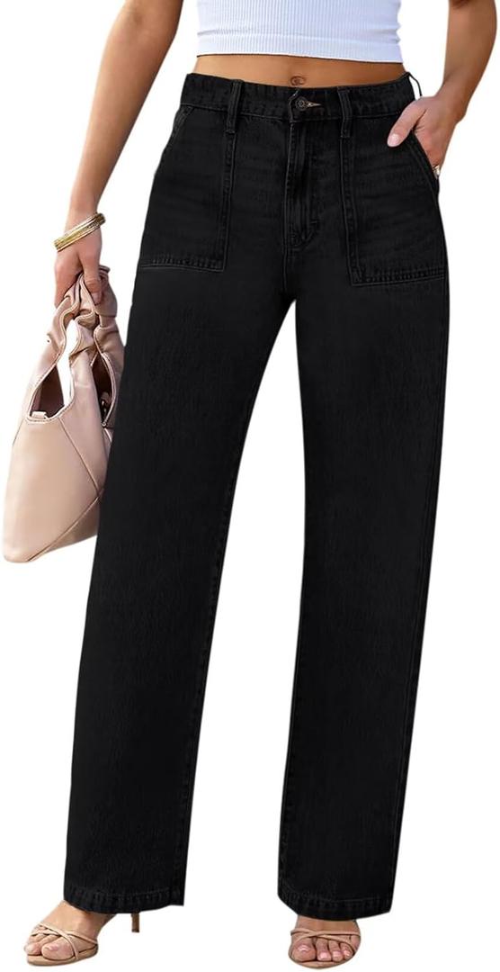 Womens Wide Leg Jeans - Deep Front Pockets High Waisted Jeans, Stretchy Baggy Straight Leg Jeans for Women (8)