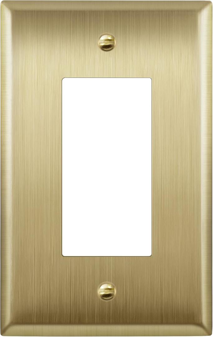 LIDER Decorator Switch or Receptacle Metal Wall Plate, Stainless Steel Outlet Cover, Corrosion Resistant, Mid-Size 1-Gang 4.88" x 3.11", 201 Stainless Steel, LMWP-31M-BB, Brushed Brass