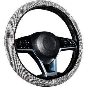 Frienda Bling Car Steering Wheel Cover Women Crystal Diamond Steering Wheel Cover Soft Velvet Rhinestones Protector Anti Slip Lining for Diverse Vehicle Car SUV Auto and More 15 Inch(Silver)