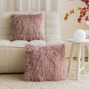 Home Brilliant Dusty Rose Pillow Covers 18x18 Pillows Fluffy Fuzzy Fur Pillow Covers Set of 2 Shaggy Cushion Cover 18 x 18 inch, Dusty Pink