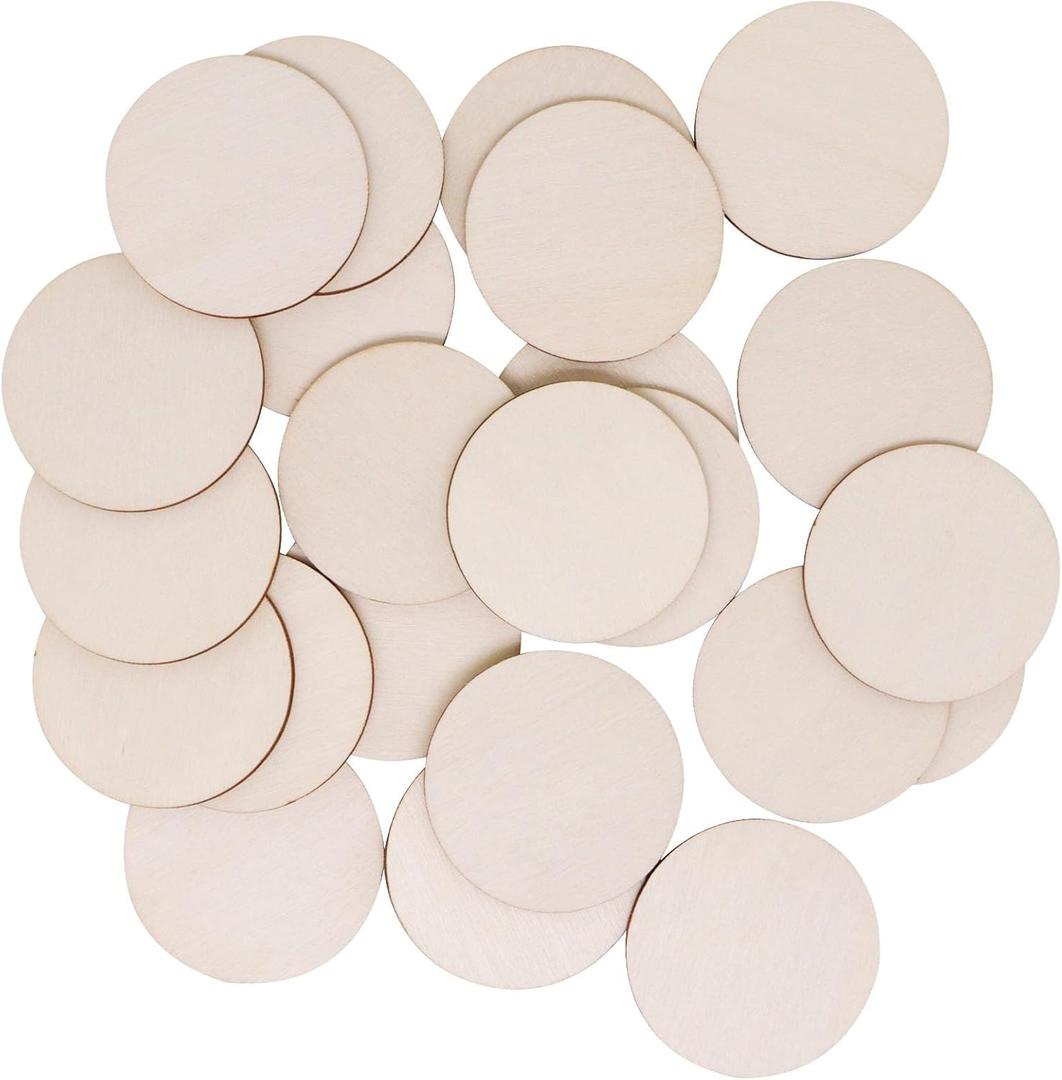 25PCS Wood Circles for Crafts, 2 Inch Unfinished Natural Wood Rounds, Blank Wooden Circles Round Wooden Discs for Crafts, DIY Project, Painting, Writing, Engraving, Coaster, Home Decoration