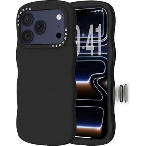 ORNARTO for iPhone 17 Pro Case 6.3", Wavy Liquid Silicone Shockproof Drop Protection Cover with Camera Control Button, Skin-Friendly Microfiber Lining  Black