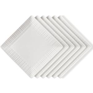 Square Dinner Plates, Set of 6, 6 Inch White Ceramic, Embossed Crisscross, Safe for Dishwasher, Microwave and Oven
