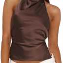 Women Y2k Polka Dots Halter Tank Tops Cute High Mock Neck Backless Cami Sexy Open Back Camisole Going Out Tops (Brown, M)