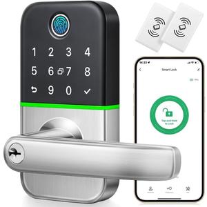 Keypad Smart Door Lock with Handle: Kucacci Keyless Entry Door Lock - Smart Lock for Front Door - Electronic Door Lock with Keypad for Exterior Door - Deadbolt Lever Alternative - Easy Installation