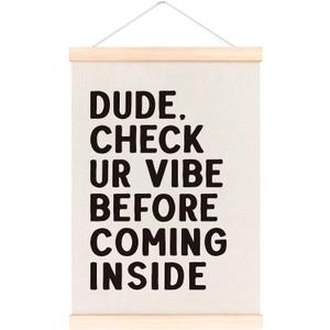 laveliabel Funny English Classroom Poster Hanger Frame, High Middle School Banner Poster with Wood Hanger, High School Gifts for Teacher Teens Check Vibe Before Coming Inside Wall Art Decor for SchoolClassroom, 12x16in