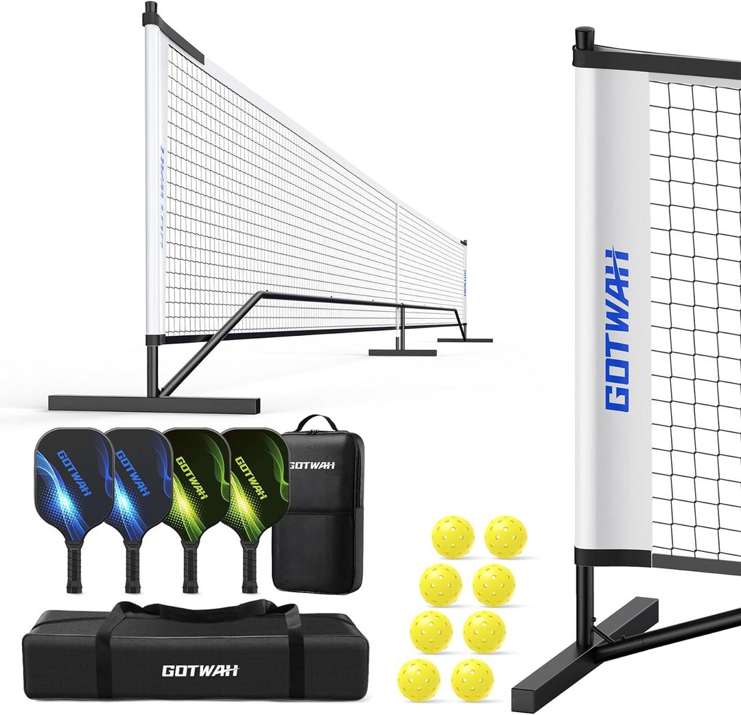 Pickleball Net System with 4 Lightweight Fiberglass Pickleball Paddles & Balls Outdoor Portable Pickleball Set with Net 22FT Regulation Size Weather Resistant for Badminton Driveway Backyard