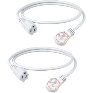 DEWENWILS 360 Rotating Flat Plug Extension Cord 3FT, 16/3 Gauge 3 Prong Grounded Power Cord, 125V/13A/1625W, Space-Saving Size for Indoor Narrow Space, 2 Pack, White for Christmas
