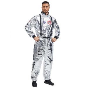 Adult Astronaut Costume Men, Unisex Outer Space Costume Women Spaceman Shiny Space Suit Halloween Costumes Spaceman (Small, Sliver)