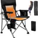 Heated Camping Chair with 20,000 mAh Battery, Loog-Lasting for 500 Mins, Fully Padded Heated Camp Chairs, Heavy Duty Folding Chairs Supports 500 lbs for Winter Camping, Picnics, Tailgating, RV Travel (Black & Beige)