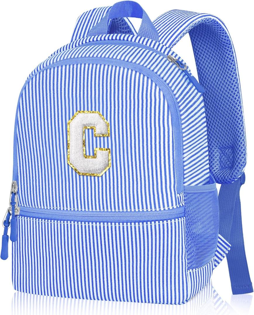 YOOLIFE Little Girl Backpacks Birthday Gifts for Girls Kids Kindergarten Backpack Personalized Kids Small Backpack for Little Girl, Initial Toddler Daycare Backpacks Cute Blue Letter C