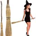 Seenelling 1 Pcs 52 Inch Halloween Witch Broom Natural Corn Broomstick