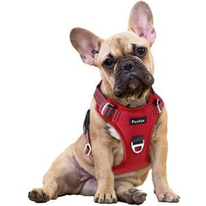 Funfox Dog Harness No Pull, Adjustable Pet Vest Harness, Super Soft Material with Vertical Handle Easy Control, Reflective Night Walking, 2 Leash Clips for Small Sized Dogs, Red, S