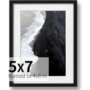 ZLG Black 5x7 Frame, Premium 5x7 Metal Frame Matted to 4x6, 5x7 Picture Frame, High Definition Plexiglass, Wall Hook Included, Set of 1