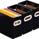 EOOUT 3 Pack File Folder Organizer Black Cardboard File Box for Letter Size Hanging File Organizer with Handles for Office Home School