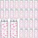 Chuangdi 24 Sets 14 oz Pink Bow Bottles with Straws and Metal Lids 24 Plastic Coquette Bottles 25 Paper Straws Tumbler Reusable Jar Containers for Baby Shower Party Wedding Supplies(Pink,bow)