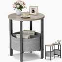 Small Round Side Table End Table, Tall Accent Table with Storage Basket, Set of 2 Half Round Tables Half Moon Tables, Coffee Bedside Tables, Modern Nightstand for Living Room Bedroom, Gray, 15.8''D x 15.8''W x 24.8''H