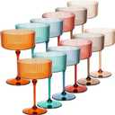 Jingmore 11 Pcs Ribbed Martini Glasses 10 oz Disposable Plastic Vintage Ribbed Coupe Glasses Unbreakable Dessert Parfait Glassware for Wedding Birthday Party Supplies (Classic Color)