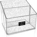 Isaac Jacobs Clear Acrylic 2-Section Organizer, Remote Holder & Multi-Functional Makeup, Brush, Pen & Pencil Storage Solution, for The Home, Bathroom, Office, Child’s Desk (2-Section, Silver Glitter)