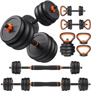 FEIERDUN DS2 Adjustable Dumbbells, A.20LB(10LB Pair) Free Weight Set with Connector, 5 in1 Dumbbells Set Used as Barbell, Kettlebells, Push up Stand, Weight Plate, Fitness Exercises for Home Gym Suitable Men/Women
