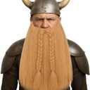 Yan Dream Viking Dwarf Long Braided Synthetic Fake Beard for Halloween Cosplay Costume Parties