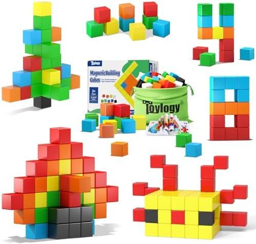 48PCS Magnetic Blocks for Toddlers Toys, Large Magnetic Cube Toy for Sensory Montessori Education Preschool Magnet Toys for 3 4 5 6 Year Old Boys and Girls