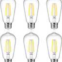Ascher Vintage LED Edison Bulbs, 6W, Equivalent 60W, Non-Dimmable, High Brightness Cool White 4000K, ST58 Antique LED Filament Bulbs with 80+ CRI, E26 Medium Base, Clear Glass, Pack of 6