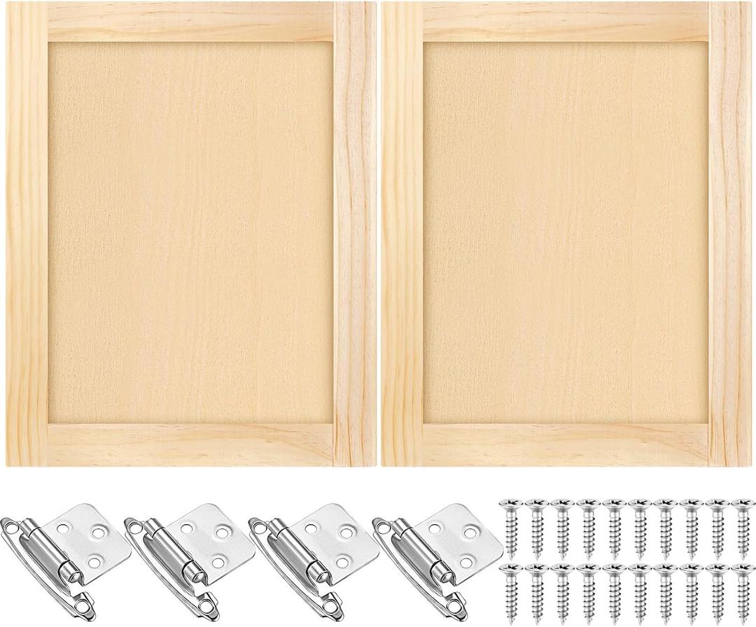 Cinnvoice 2 Pcs 17.7'' W x 22.5'' H Unfinished Pine Kitchen Cabinet Door Replacement with 4 Pcs Cabinet Hinges Wood Shaker Door Front Replacement for Kitchen, Bathroom, Vanity