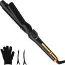 1.25 Inch Ceramic Tourmaline Curling Wand - Dual Voltage Hair Curler for Long-Lasting Curls & Waves with 5 Heat Settings, Heat-Resistant Glove & Clips Included