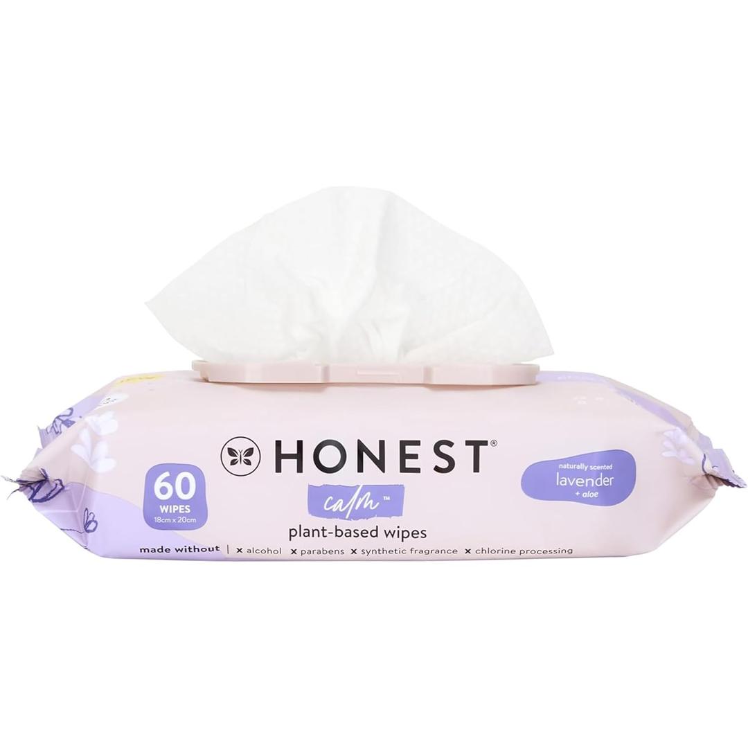 The Honest Company Calm and Cleanse Naturally Scented Wipes, Cleansing Multi-Tasking 99% Water Plant Based Hypoallergenic, Lavender, 60 Count