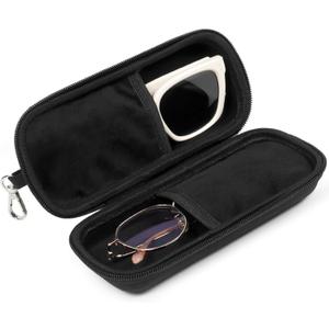 Double Eyeglasses Case Hard Shell Dual Sunglasses Organizer with Zipper Closure Travel Eyewear Storage for Vehicle (Black)
