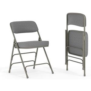 Flash Furniture Hercules Series Metal Folding Chairs with Cushioned Seats, Fabric Upholstered Event Chairs, Set of 2, Gray