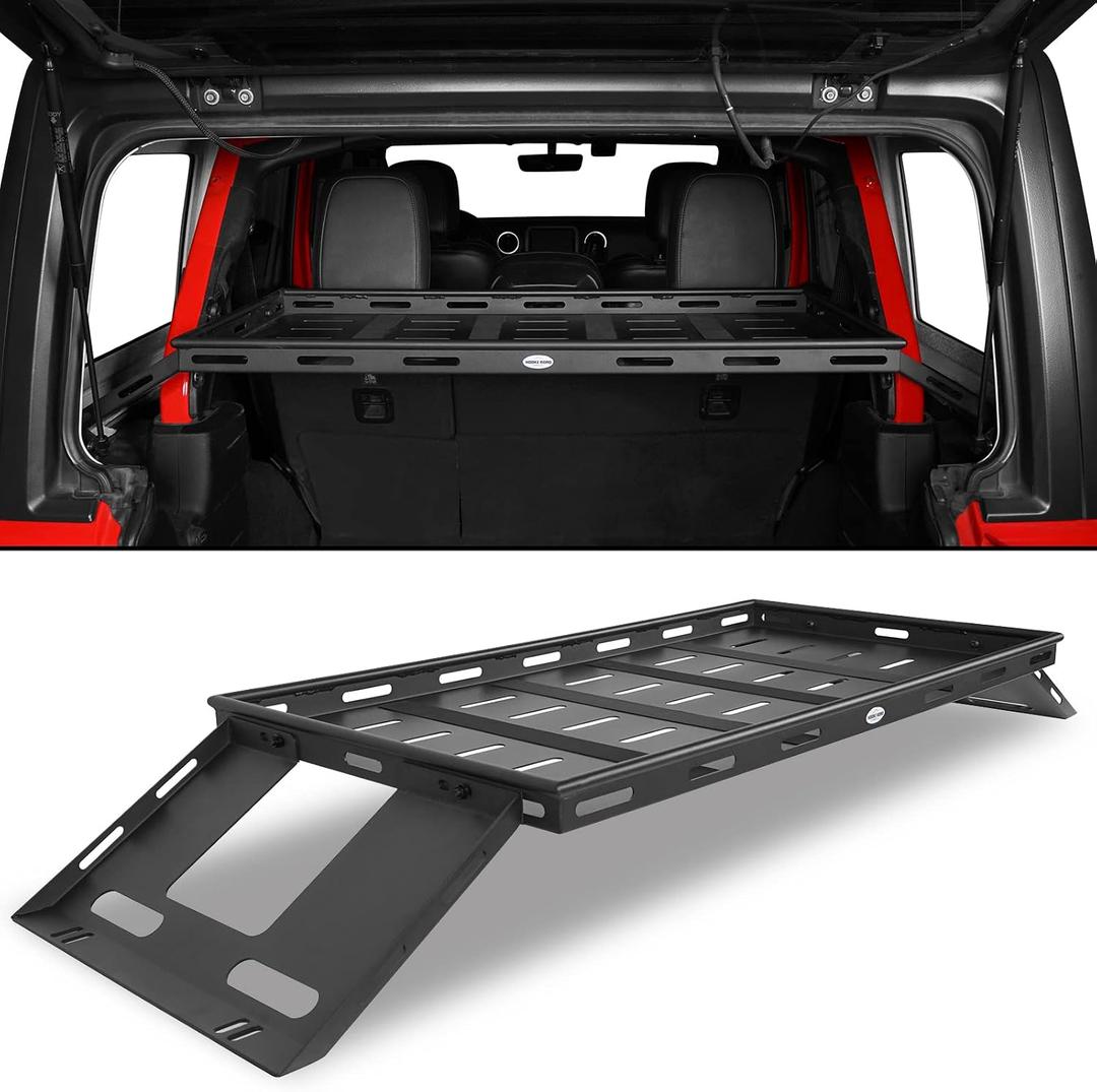 Hooke Road Rear Trunk Cargo Rack Basket Tray for 2007-2026 Jeep Wrangler JK JL 4-Door Hardtops, Sturdy Steel Shelf for Camping Trip Gear