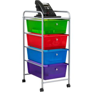Mind Reader Rolling Cart with Drawers, Utility Cart, Craft Storage, Kitchen, Metal, 12.75"L x 15.25"W x 30"H, Multi-color
