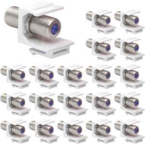 VCE Coax Keystone Jack Insert 3GHz Coaxial Cable Connector, F-Type RG6 Cable Extender Female to Female for Wall Plate and Patch Panel, Nickel-Plated, 20-Pack