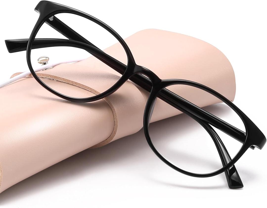 miyya Blue Light Blocking Glasses Women, Fashion Round Transparent Anti Blue Light Glasses with Anti Eyestrain & UV Glare (Shiny Black)