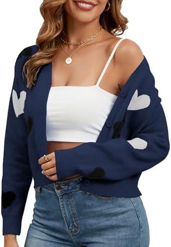 Imimtuan Women's Cropped Lightweight Cardigan Sweater Knit Cute Button Down Open Front Long Sleeve V Neck Top Cardigan Jacket, Size XL