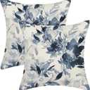 Spring Flower Pillow Covers 16x16 Watercolor Navy Blue Floral Farmhouse Decor Throw Pillows Case for Couch Seasonal Pillowcase Outdoor Decorative Cushion Cases for Sofa Bed Decorations Set of 2