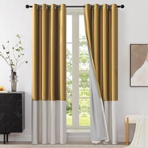 BULBUL Gold Ivory 100% Full Blackout Velvet Curtains,72 inches Long Modern Liner Curtains Thermal Drapes Panels for Living Room Bedroom Grommet Set of 2