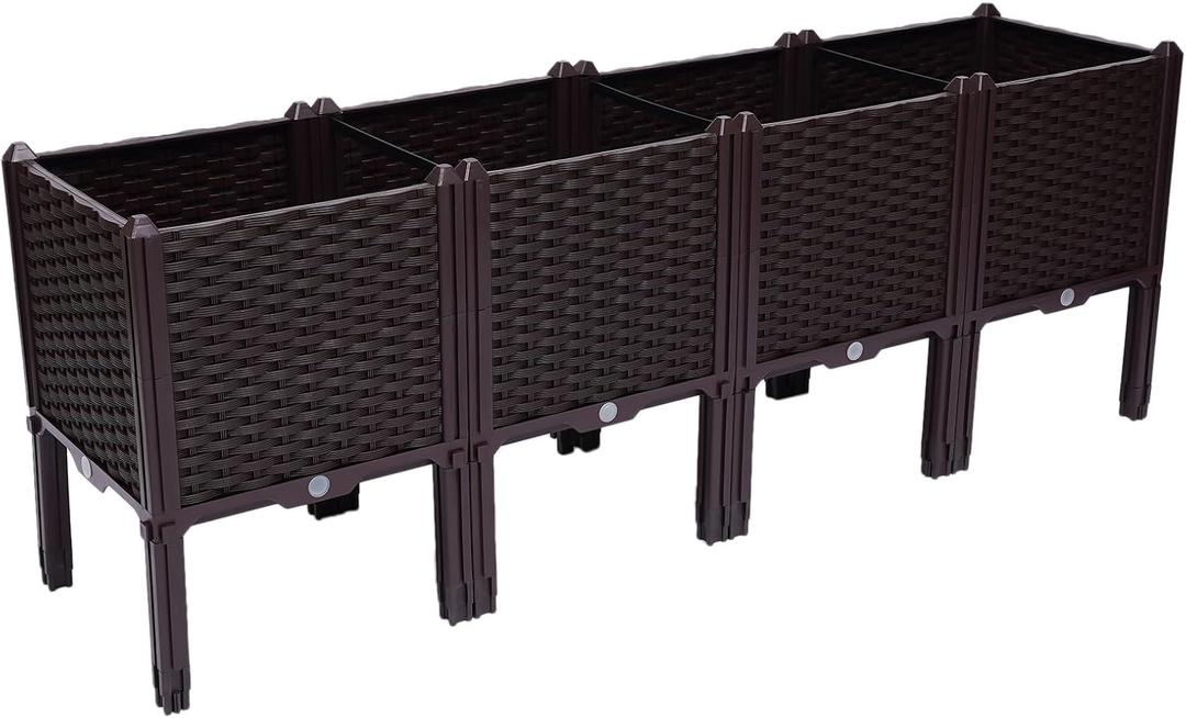 Set of 4 Raised Garden Bed with Legs Outdoor, Planter Raised Beds Kits with Drain Holes, Fruit Flowers Vegetables Standing Box for Patio Deck Porch Backyard