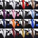 GUSLESON Paisley Tie Set for Men 3.15" Necktie Lapel Pin Hankerchief Cufflinks Set for Men (Blue)