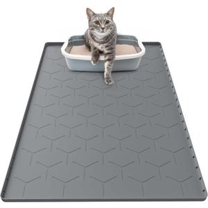 Cat Litter Box Mat, Large 34" X 22" Cat Litter Mat, Waterproof Silicone Pad for Floor, Dark Gray